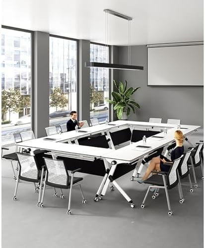 160x60cm Folding Conference Table on Wheels – Mobile Office Desk w/ Shelf