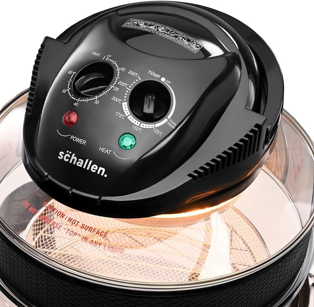17L Halogen Air Fryer Oven Glass Bowl 1300W No Oil Accessories Self Clean