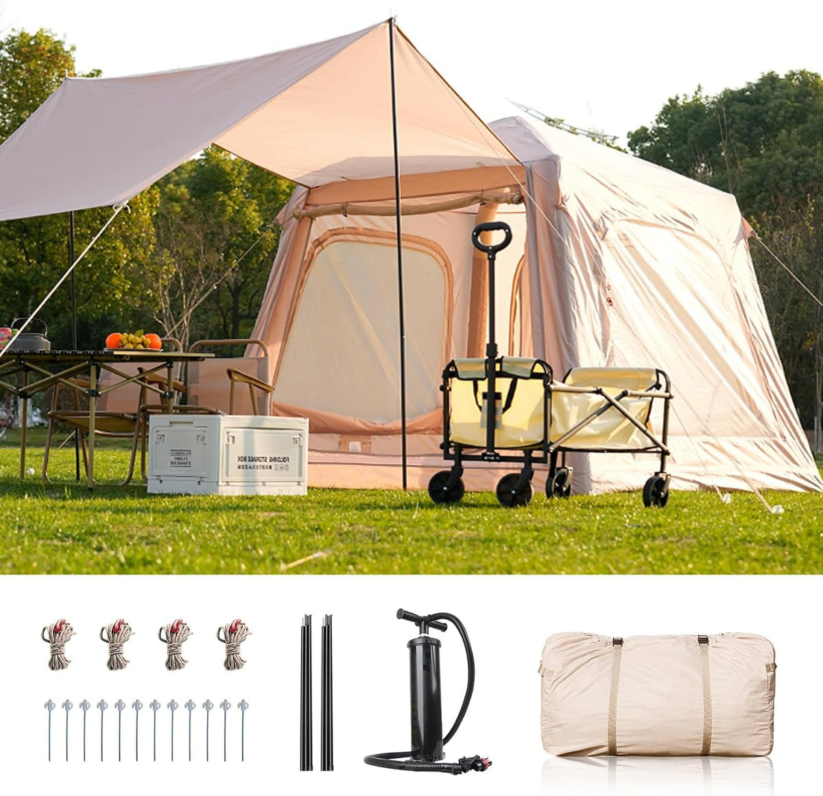 Inflatable Camping Tent 2-4 Person Waterproof Oxford Air Beam Glamping