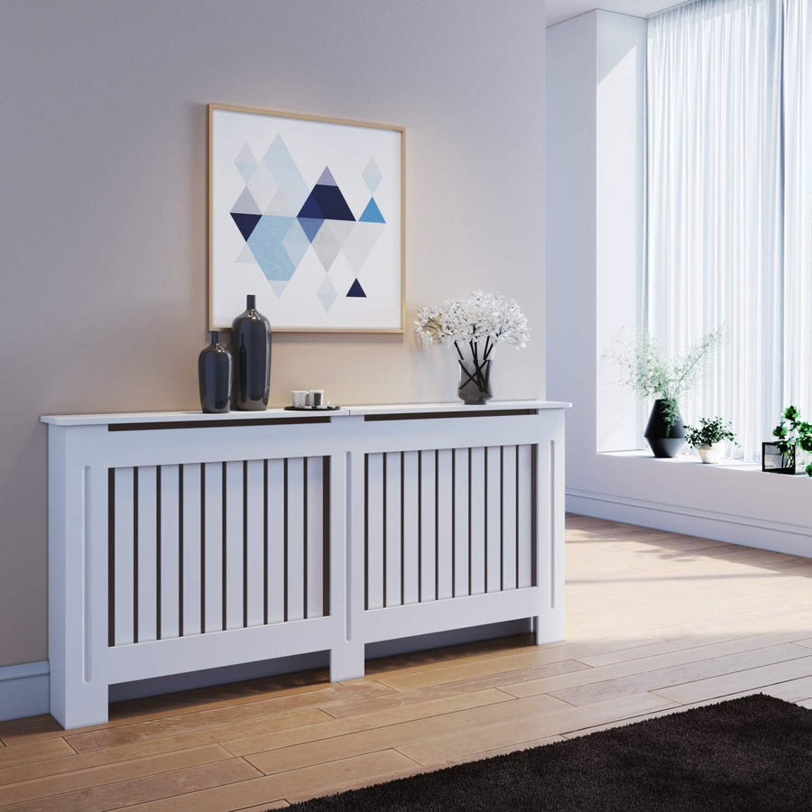 Extra Large Radiator Cover Cabinet White Slat MDF Modern Heater Shelf Home Decor