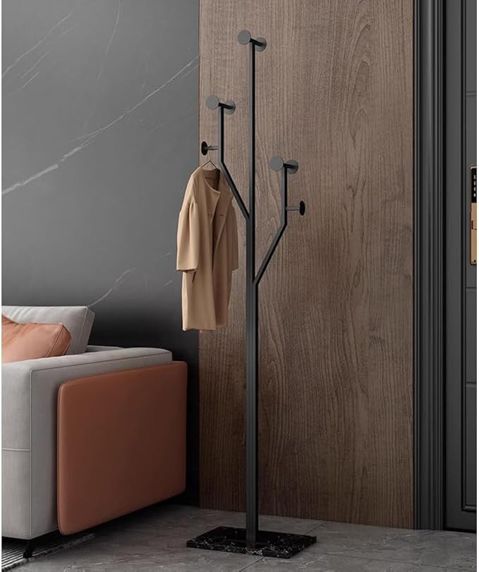 Black Metal Coat Rack Stand Marble Base Heavy Duty Modern Hall Tree Organizer