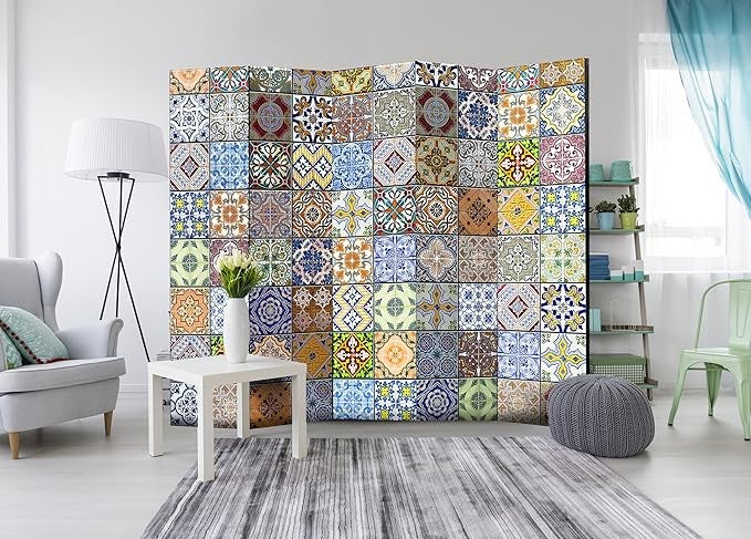 Colourful Mosaic Folding Room Divider 5-Panel Privacy Screen 225×172cm