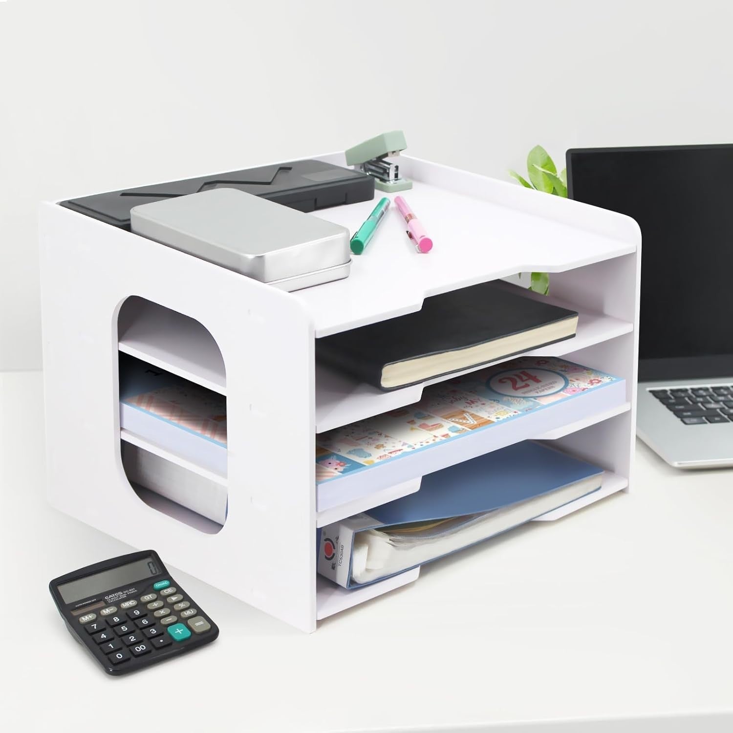 12x12 Scrapbook Paper Organizer 4 Tier Desktop Storage Stackable White