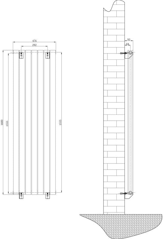 Vertical Anthracite Grey Radiator 1600x475mm Double Panel High Heat Output