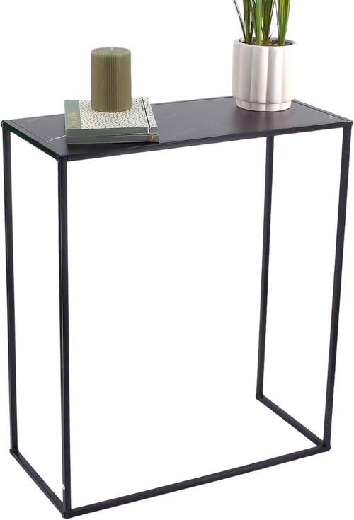 Slim Metal Console Table with Marble Effect Top, Entryway Storage