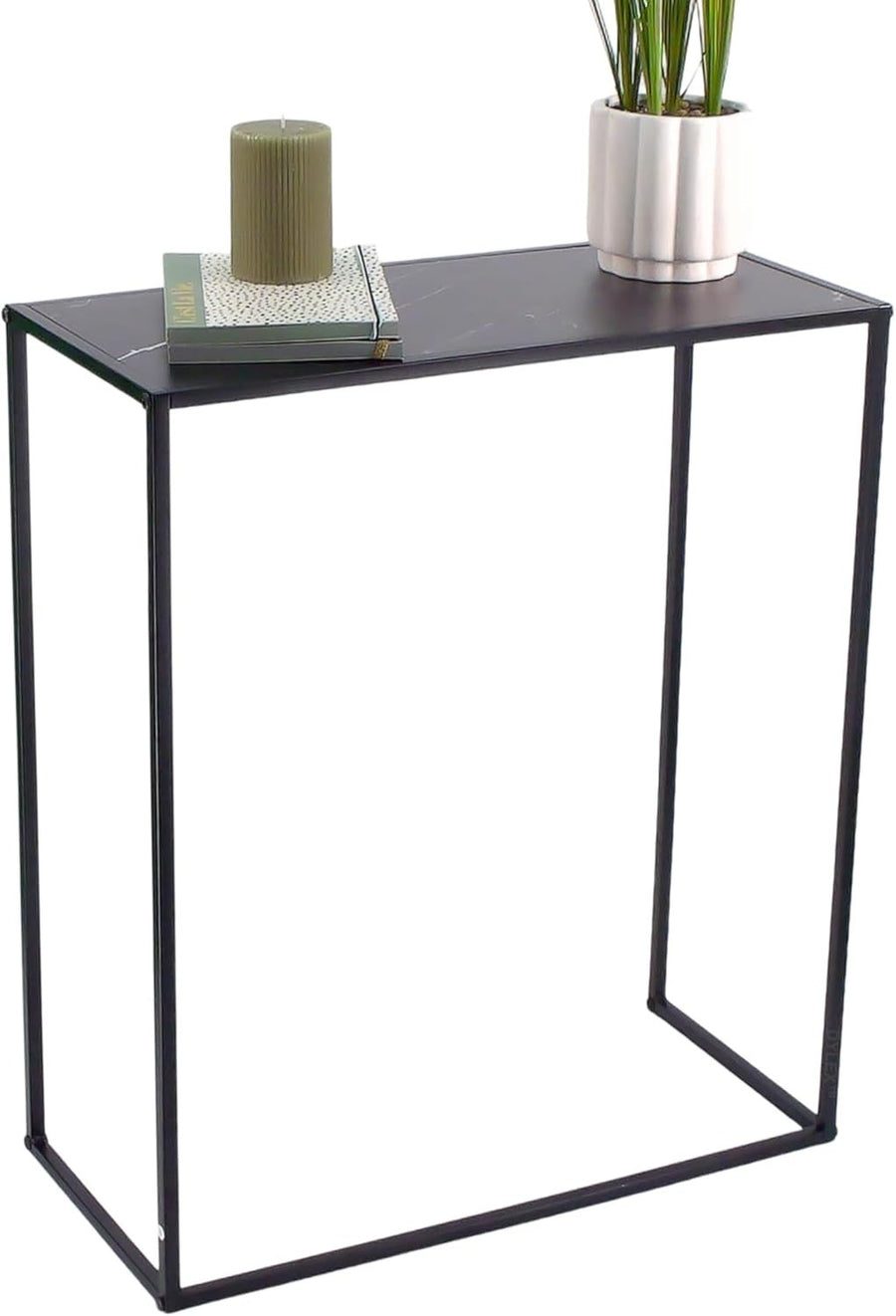 Slim Metal Console Table with Marble Effect Top, Entryway Storage