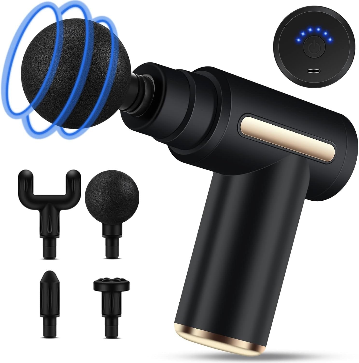 Mini Deep Tissue Massage Gun Portable Muscle Massager Quiet 6 Speeds 4 Heads