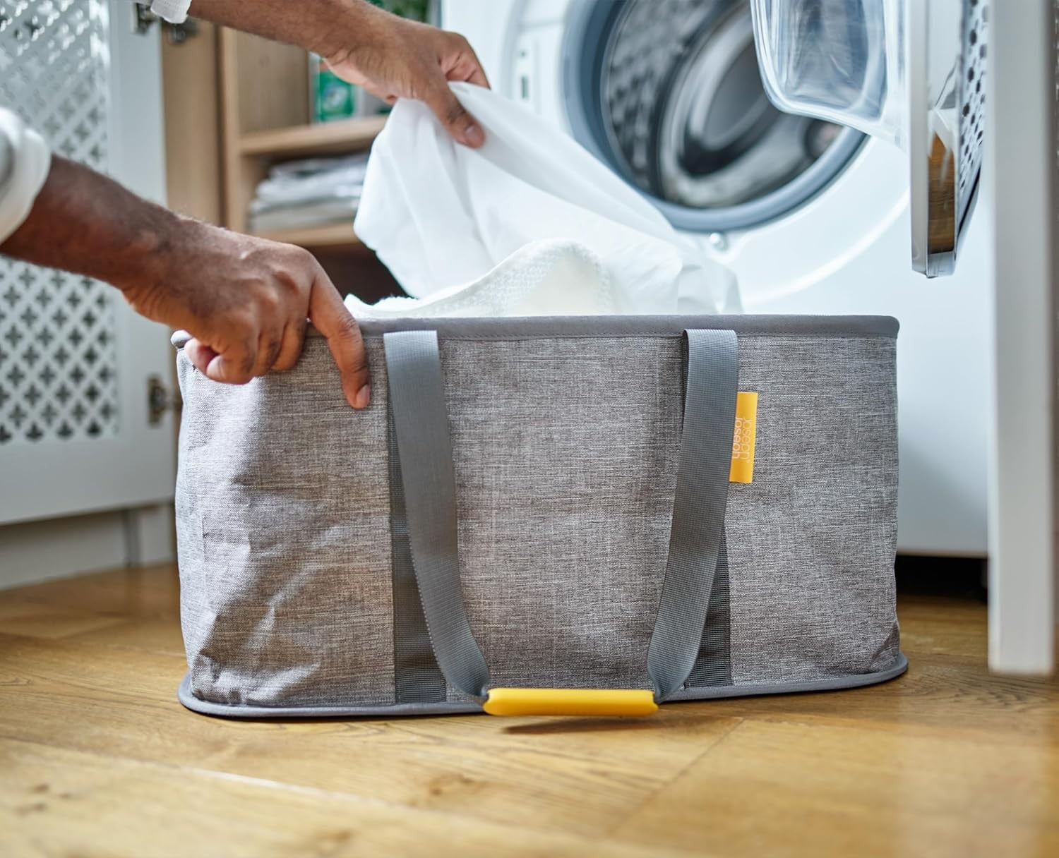 2-Piece Laundry Set with 60L Hamper & 35L Collapsible Basket Grey Fabric Organis
