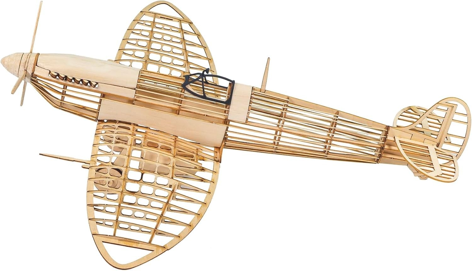 3D Wooden Spitfire Fighter Model Puzzle DIY Kit, Laser-Cut Balsa Wood Plane