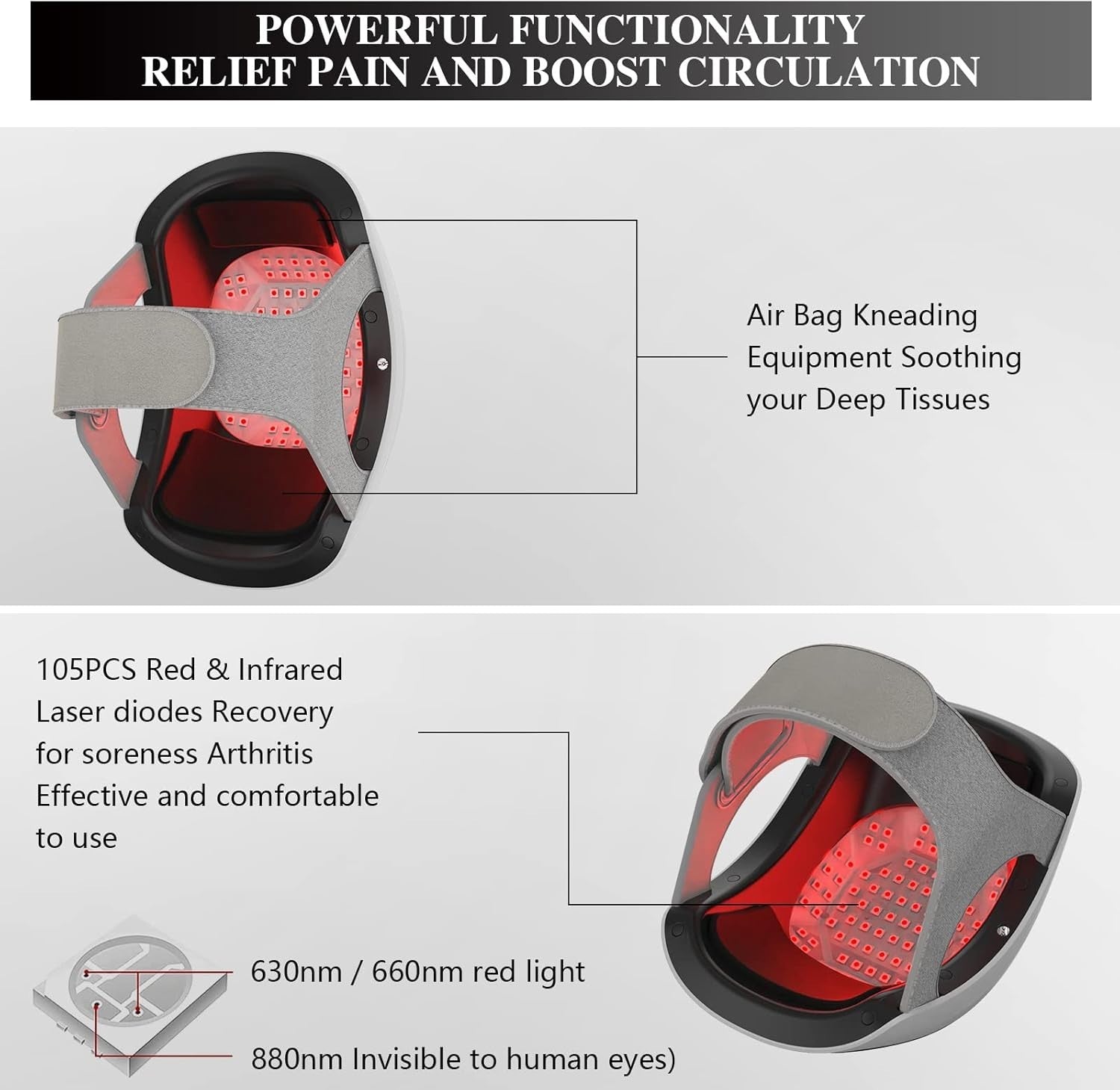 Red Light Therapy Knee Massager for Pain Relief | Infrared Heat, Pulse Modes