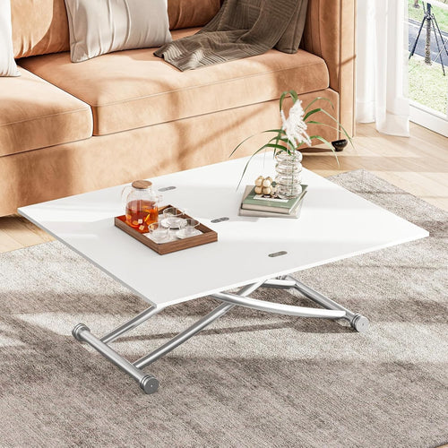 Height Adjustable Expandable White Coffee Dining Table Space Saving