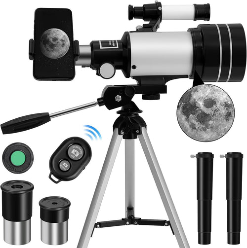 70mm Refractor Telescope for Kids and Adults, 15X to 150X with Tripod and Adapte