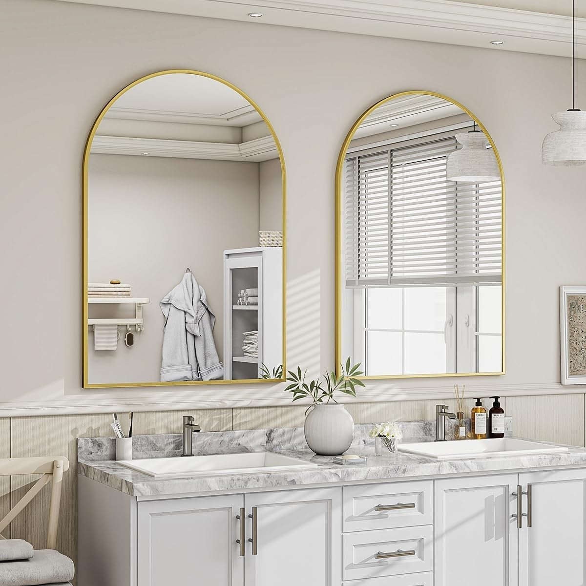 Gold Arch Wall Mirror 100x75cm Elegant Shatterproof Frame for Bathroom