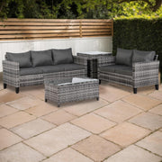 5 Seater Rattan Patio Sofa Set with Dual Coffee Tables Luxury Garden Lounge