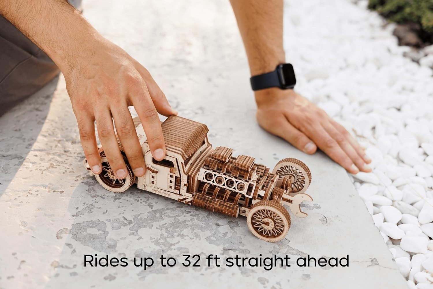 3D Wooden Hot Rod Model Car Kit - Mechanical Puzzle, No Glue, 280 Pieces