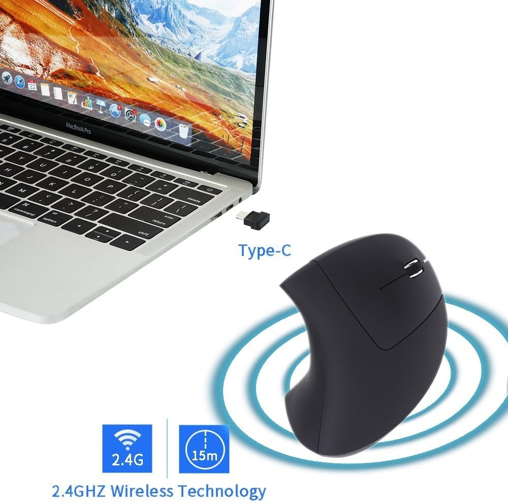 USB C Vertical Ergonomic Wireless Mouse 2.4G Silent Comfort Grip
