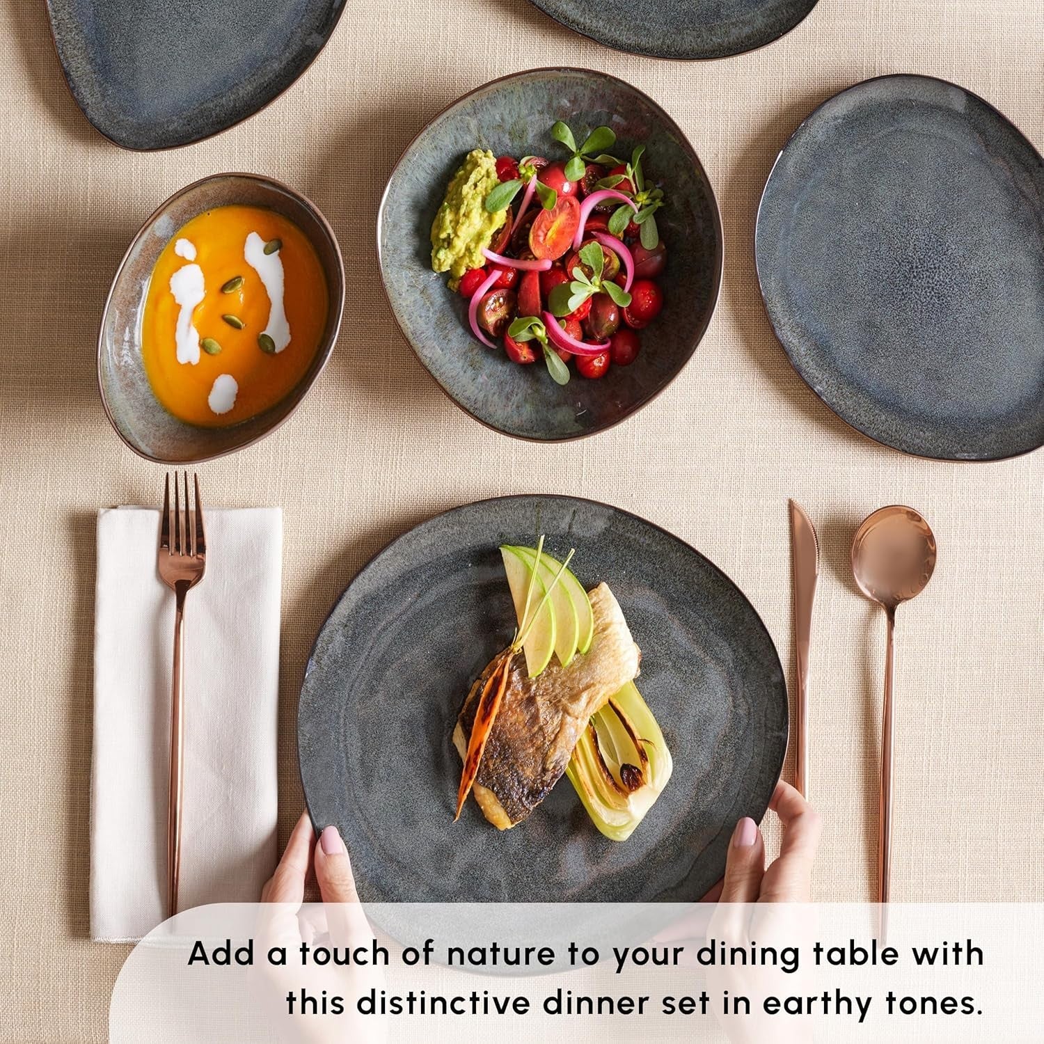 24pc Reactive Stoneware Dinner Set Plates Bowls Modern Tableware for 6