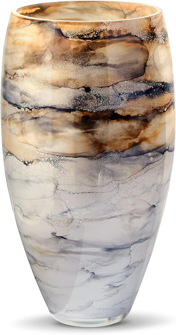 Sand Marble Glass Floor Vase 38cm Tall Hand Blown Luxury Home Decor