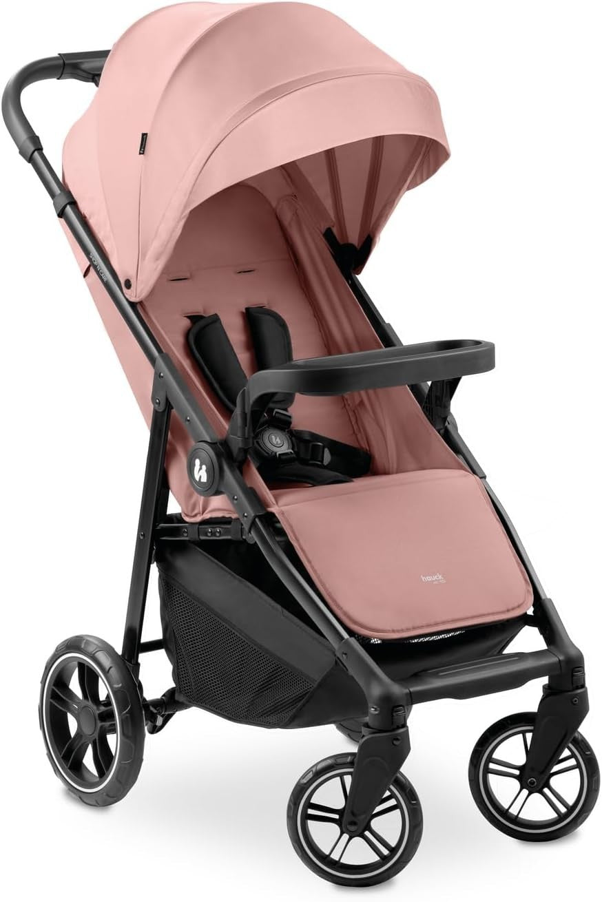Lightweight Pushchair Foldable Pram Reclining Seat Snack Tray Cup Holder Pink