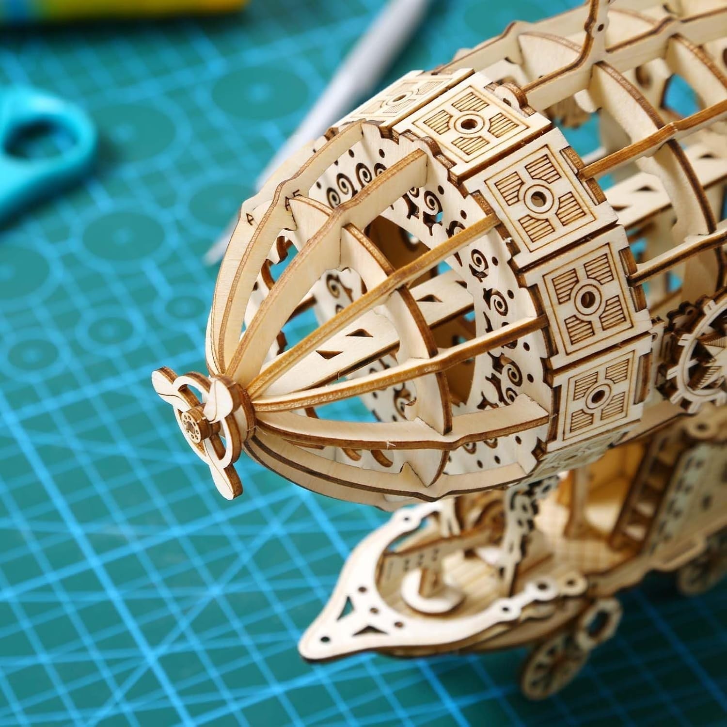 3D Wooden Airship Puzzle Model Kit Adults DIY Steampunk Decor Gift
