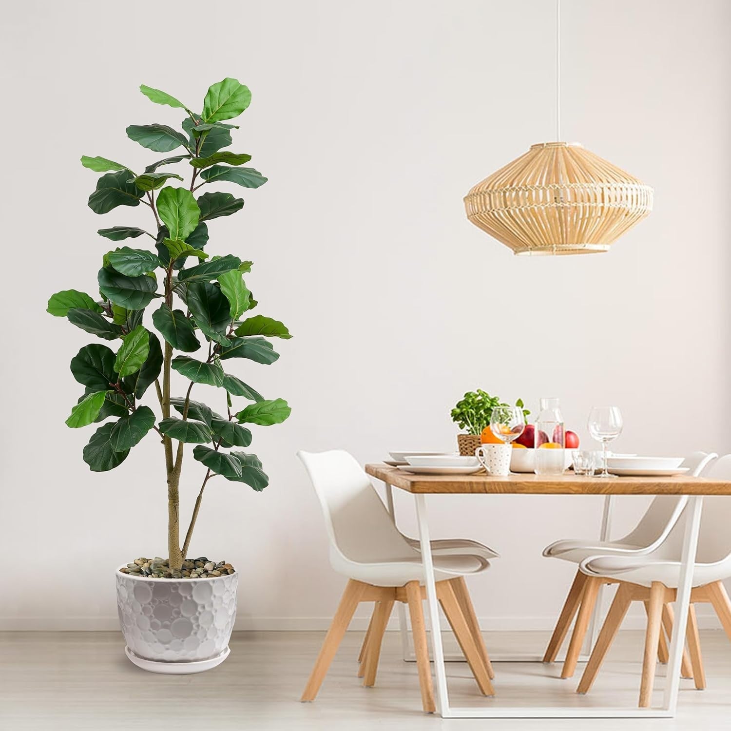 210cm Artificial Fiddle Leaf Fig Tree in Weighted Pot Faux Green Indoor Decor