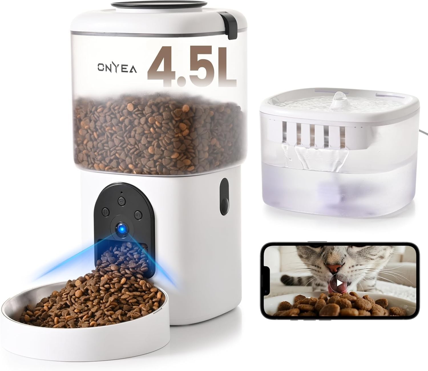 Automatic Cat Feeder Camera WiFi App 4.5L Food 2.5L Water Fountain