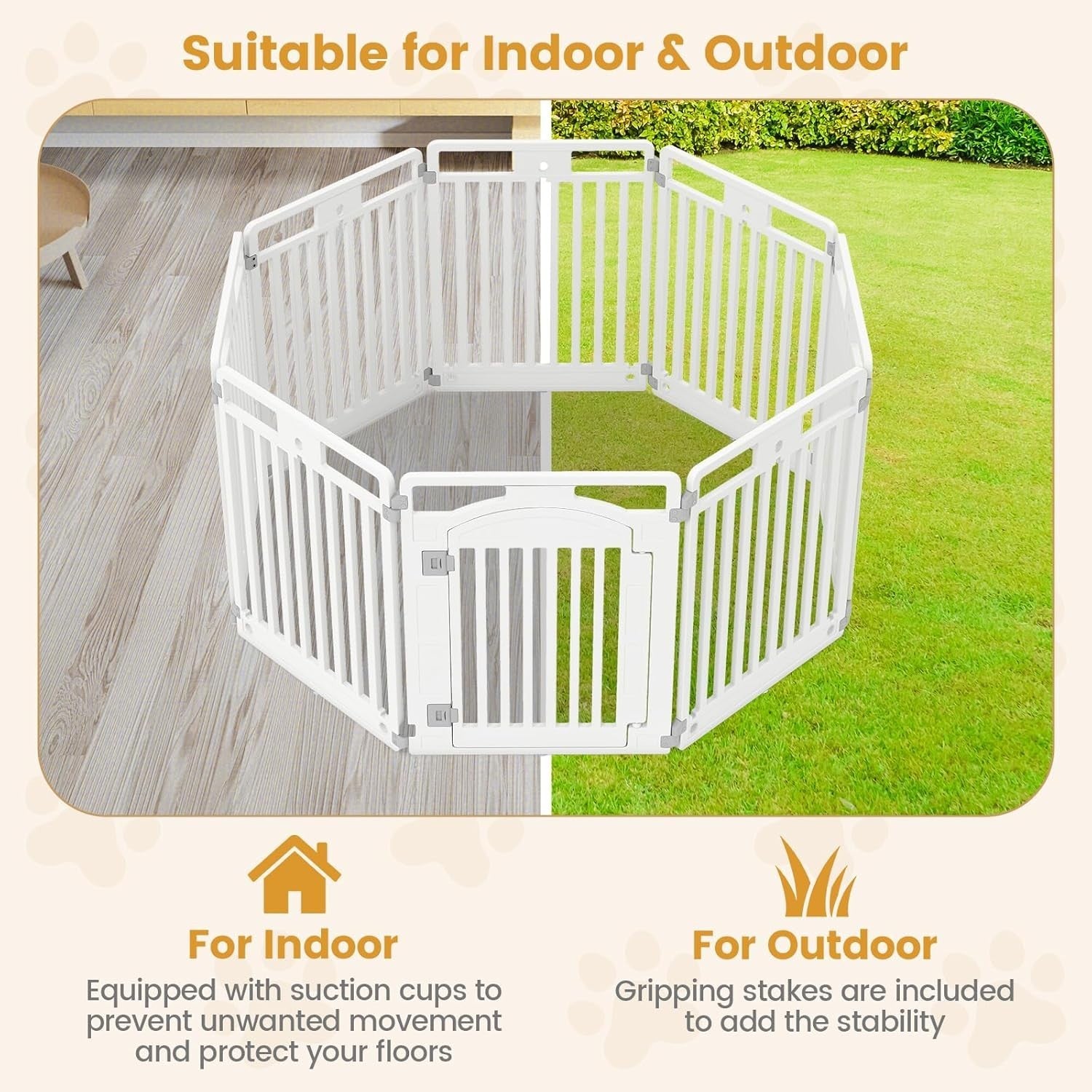 Foldable Plastic Dog Playpen with Lockable Gate Indoor Outdoor Pet Fence