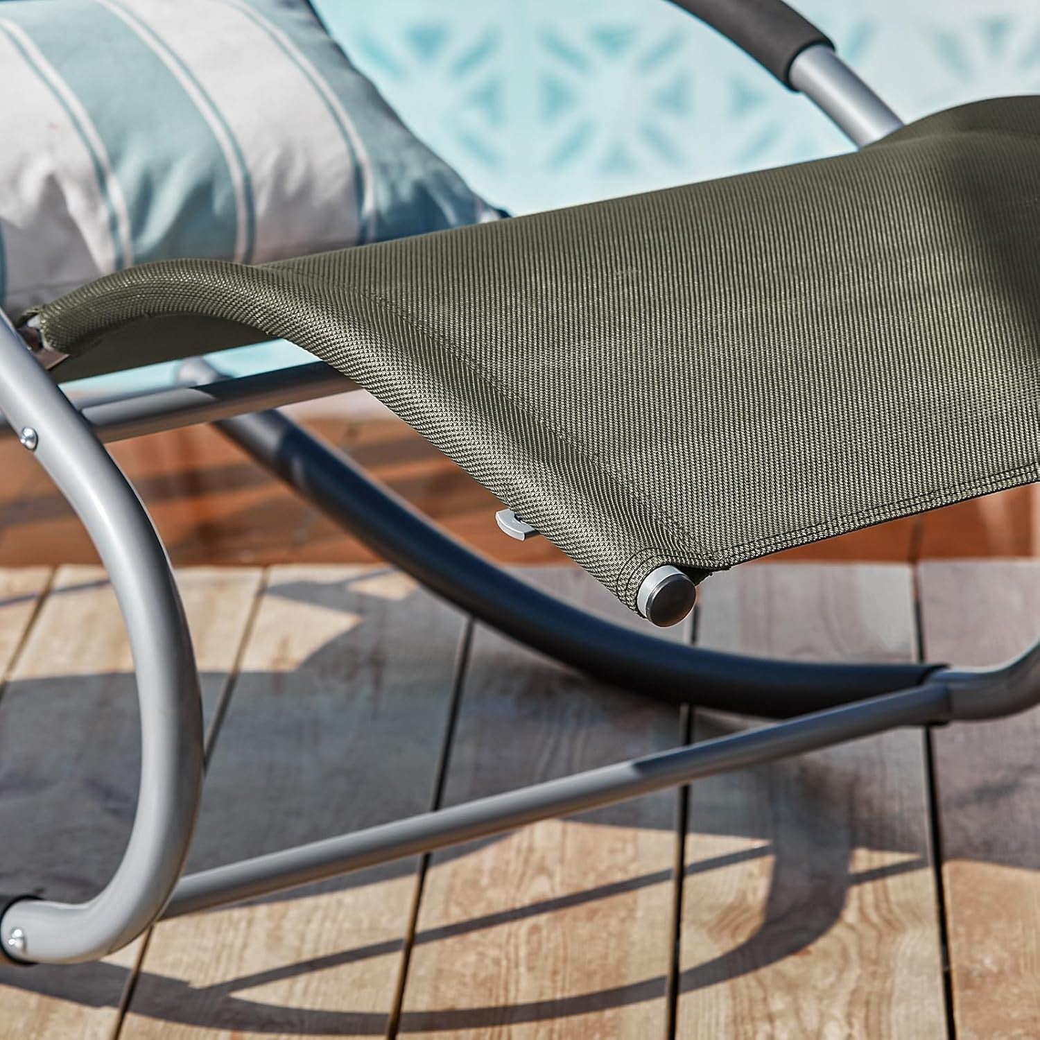 Outdoor Garden Recliner Chair with Cushioned Pillow, Side Pocket & Rocking