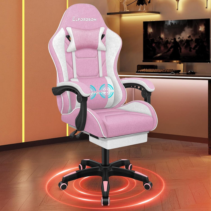 Gaming Chair w/ Massage Lumbar Recliner High Back Footrest Pink