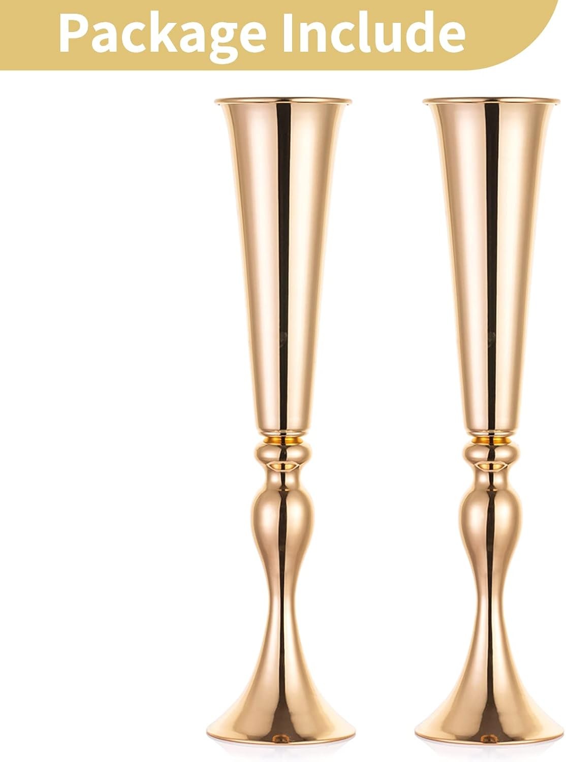 Gold Trumpet Vase Set 55.5cm Tall Metal Wedding Table Centrepieces 2pcs