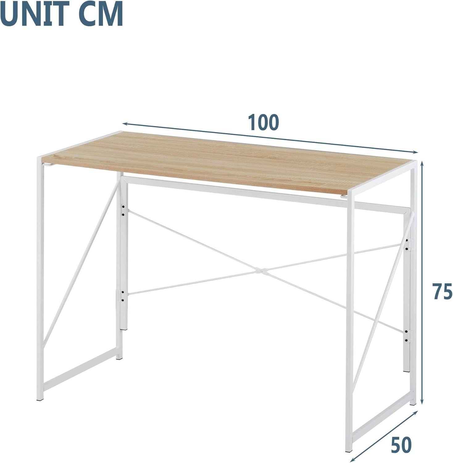 Oak Folding Computer Desk 100x50cm Portable Compact Home Office Table