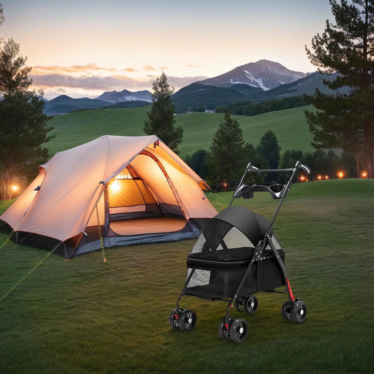 Black Portable Pet Travel Stroller Foldable Pushchair for Small Dogs Cats