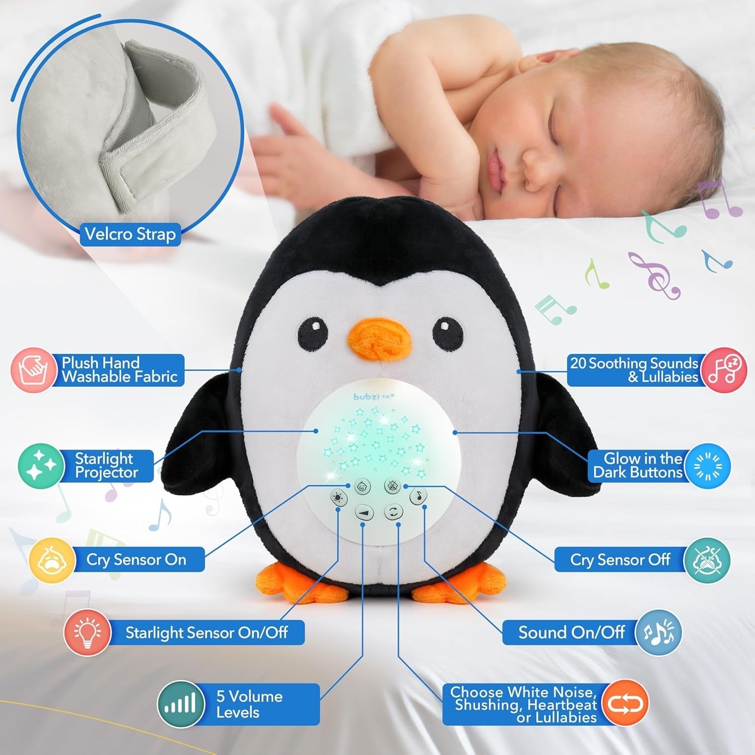 Portable Baby Sound Machine with White Noise & Star Projector, Sleep Aid