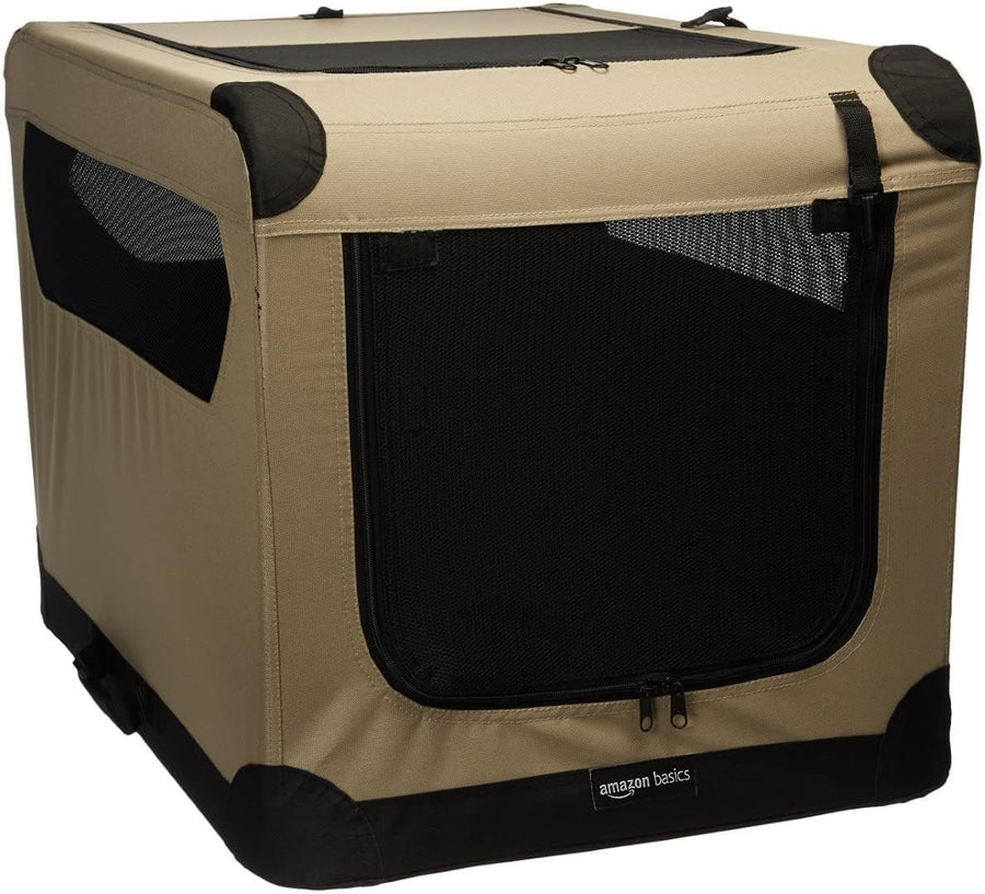 Medium Portable Soft Folding Dog Crate Travel Kennel Cage 76x54x54cm Tan