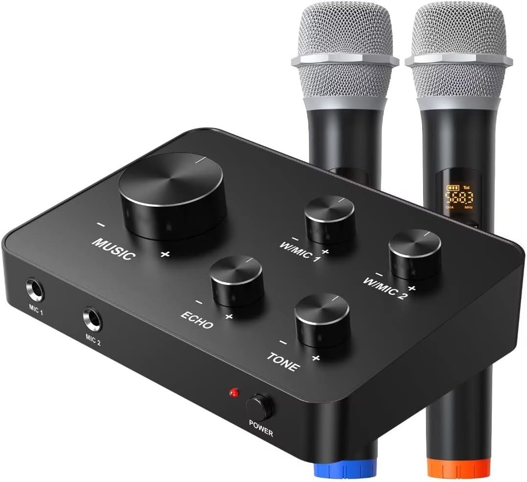 Wireless Karaoke Microphone Set Dual Handheld Mixer TV PC HDMI AUX