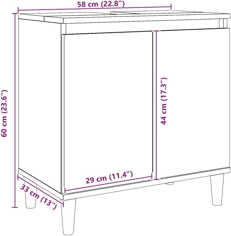 Artisan Oak Under Sink Bathroom Cabinet 58x33x60cm – Modern Vanity Storage Unit