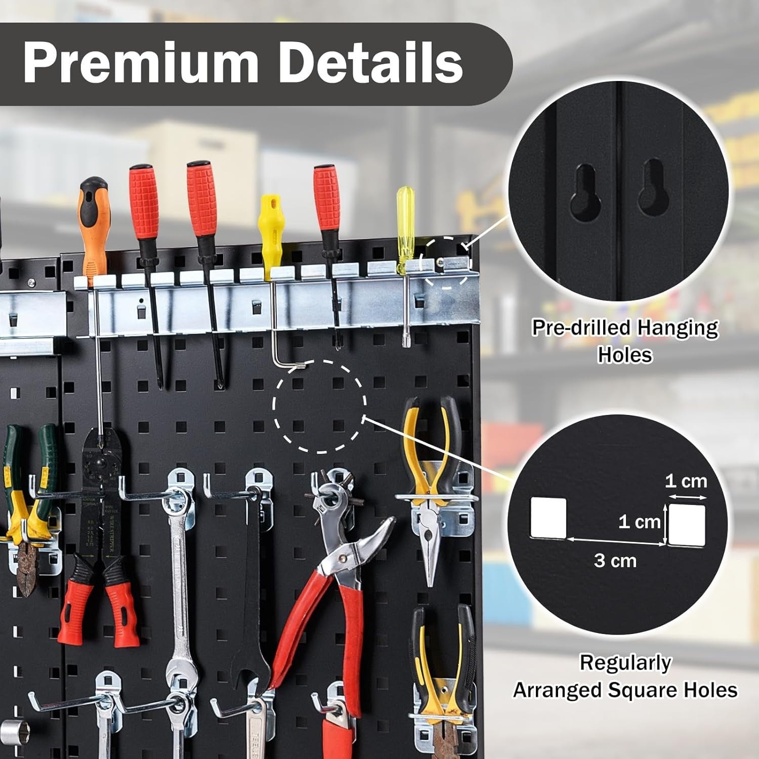 Wall-Mounted Tool Rack Organizer 3 Pegboards + 28 Hooks Black Red