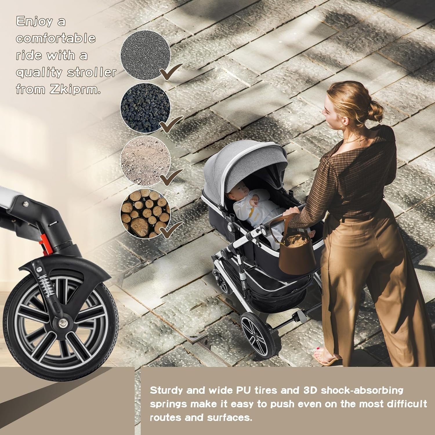 3in1 Baby Travel System Pram Pushchair Car Seat Adjustable Handle
