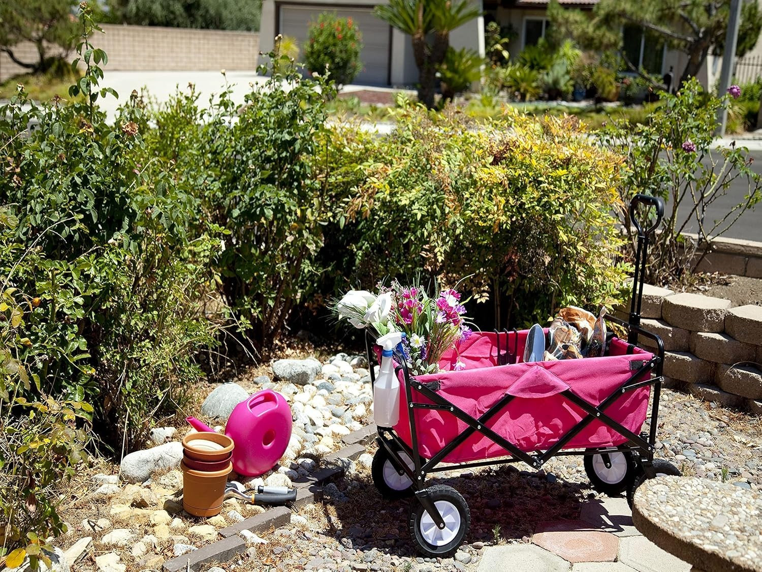 Pink Folding Wagon Cart 150lb Heavy Duty Compact Foldable Utility Trolley