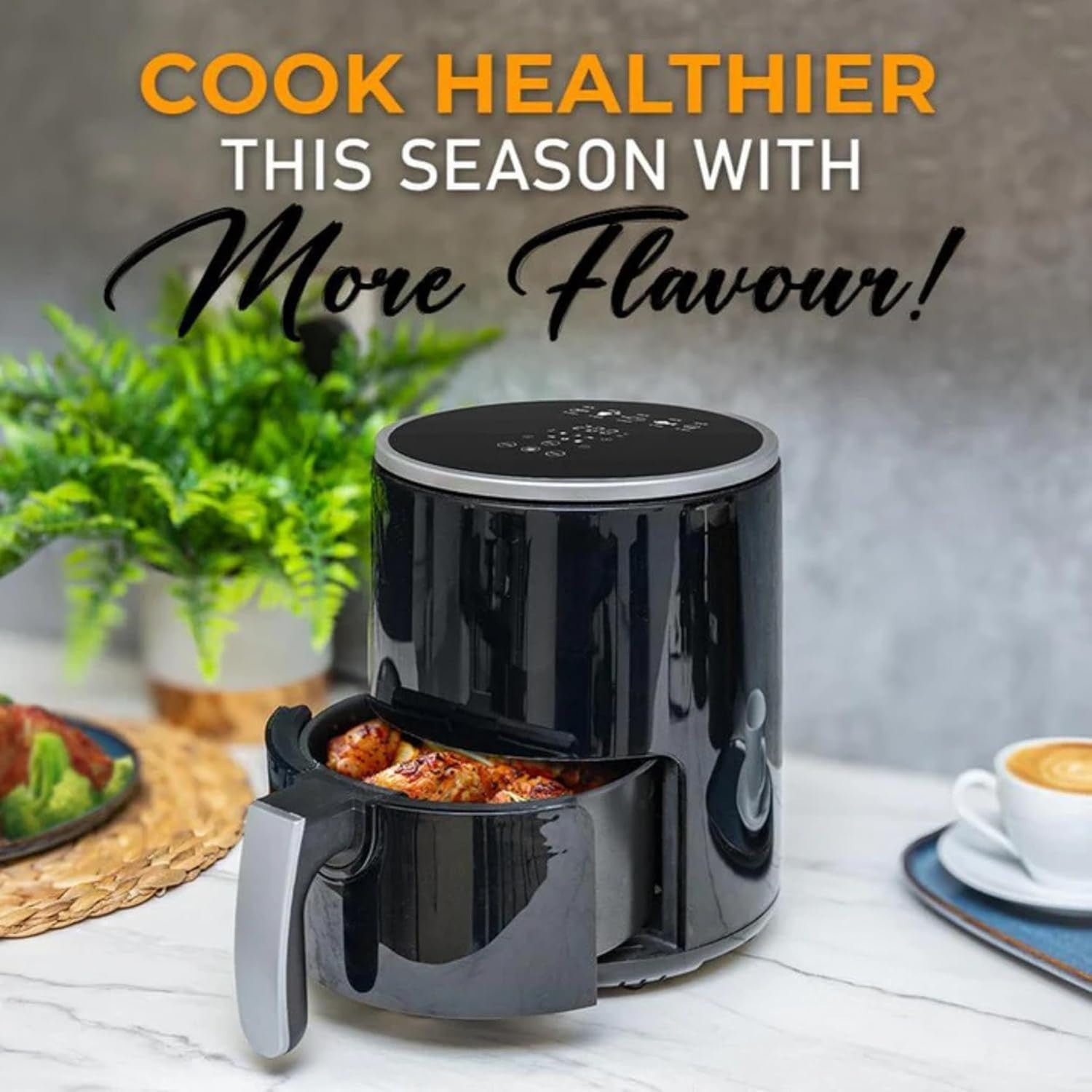 3.2L Compact Air Fryer Touchscreen Non-Stick Basket 6 Presets Energy Efficient