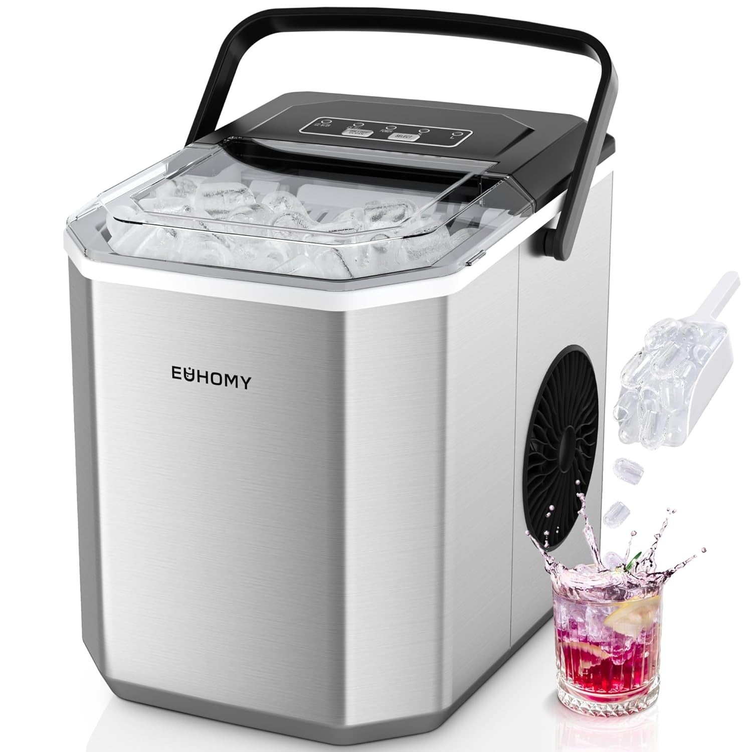 Portable Ice Maker 12kg/Day Countertop 9 Cubes Fast Self-Cleaning Silver