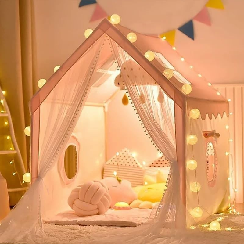 Kids Princess Play Tent with Star Lights Indoor Outdoor Large Playhouse
