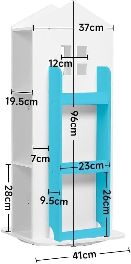 360° Rotating Kids Bookshelf 10-Shelf Freestanding Space-Saving Bookcase Blue