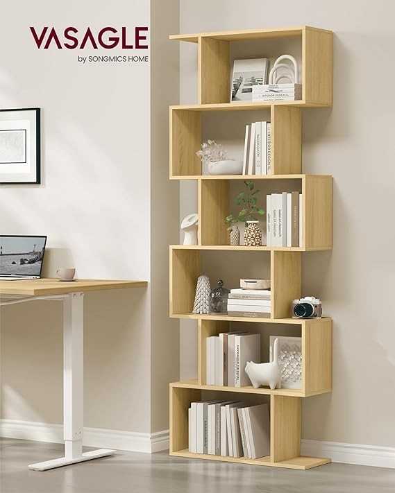 6 Tier Natural Oak Bookcase Room Divider Modern Cube Shelf 24×70×191cm Storage