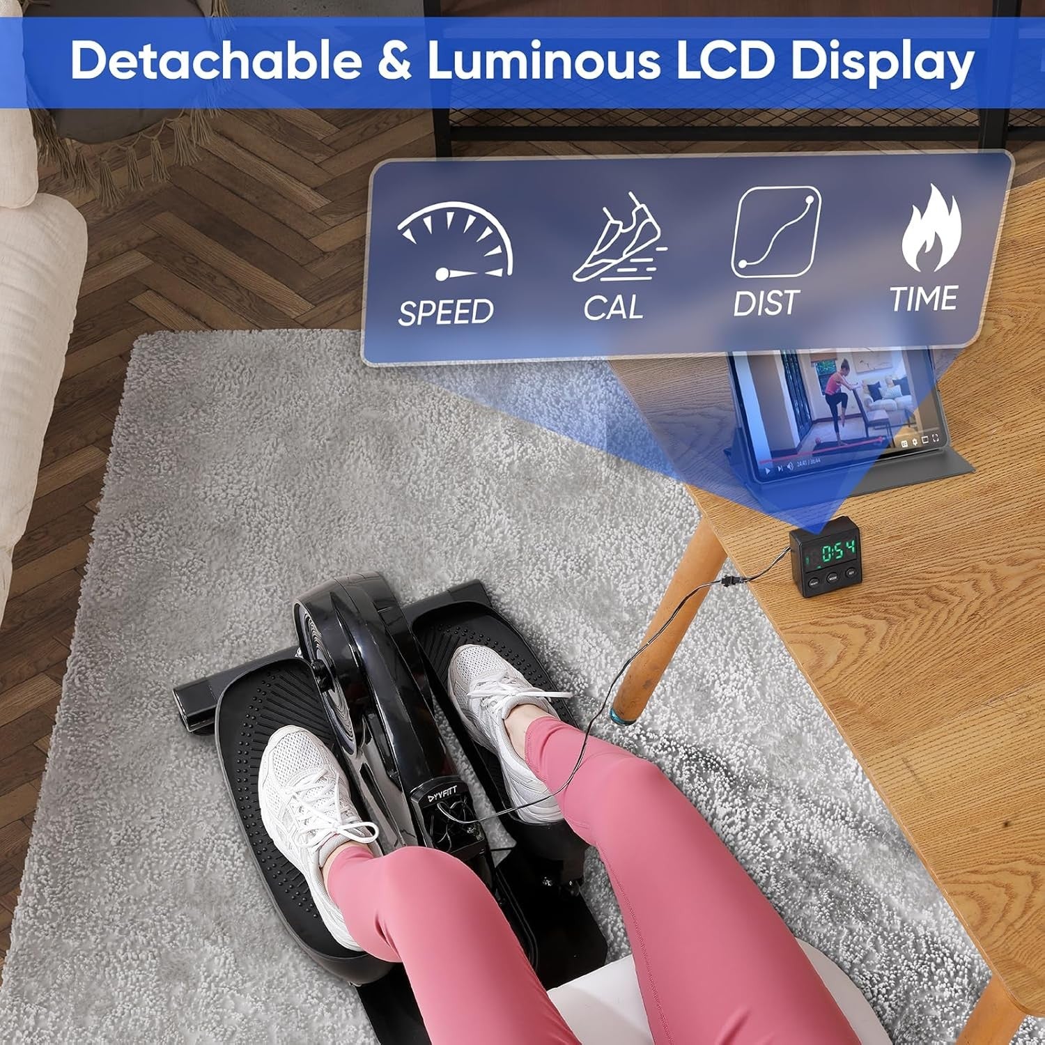 Under Desk Elliptical Pedal Exerciser Adjustable Resistance Quiet Leg Trainer