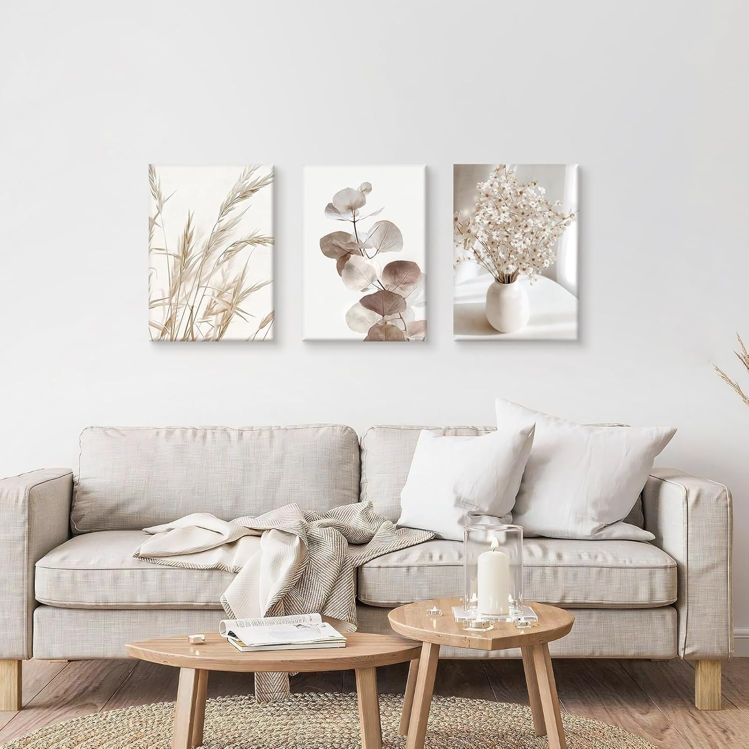 Set of 3 Boho Floral Canvas Wall Art 40x60cm