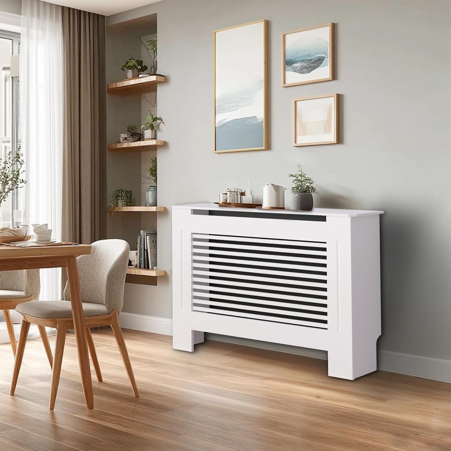 Tall White Radiator Cover Cabinet 92cm High MDF Modern Horizontal Heater Cover