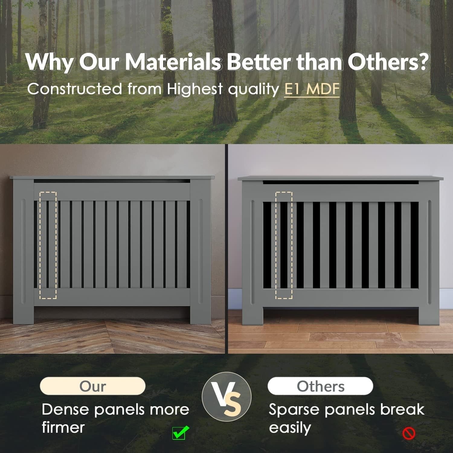 Medium Grey Radiator Cabinet with Shelf | Vertical Slat MDF Heater Cover