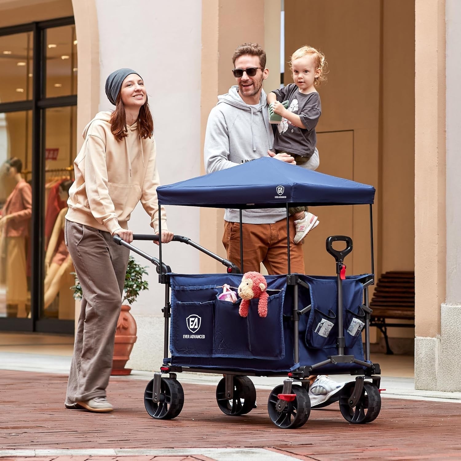 Blue 225L Heavy Duty Folding Camping Wagon w/ Canopy 150kg Festival Trolley