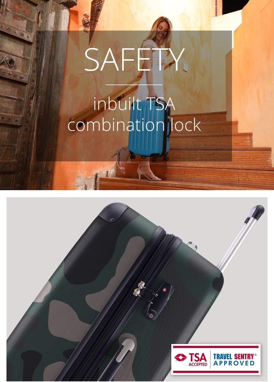 Large Expandable Hard Shell Suitcase 75cm 119L TSA Lock Spinner Camo